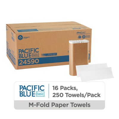 Pacific Blue Basic Recycled Multifold Paper Towel, 1-Ply, 250 Sheets/Pack, 16 Packs/Carton (24590)