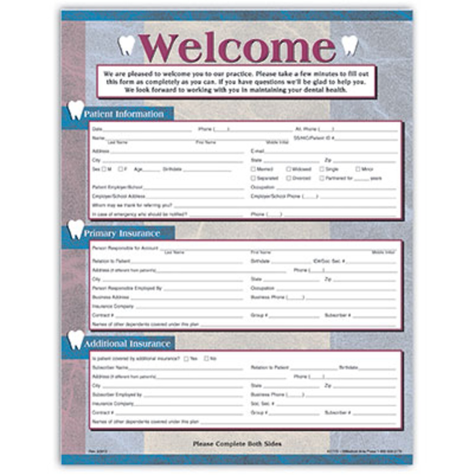 Medical Arts Press® Registration Forms without Updates Section; Southwest Texture