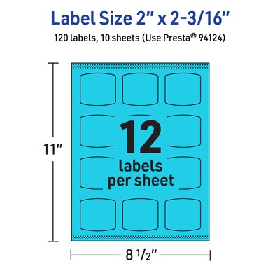 Avery Laser/Inkjet Multipurpose Square Labels, 2" x 2-3/16", Bright Blue, 120/Pack (94124)