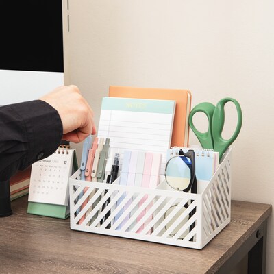 Mind Reader 5-Compartment Metal Desk Organizer, White (MOSORG-WHT)