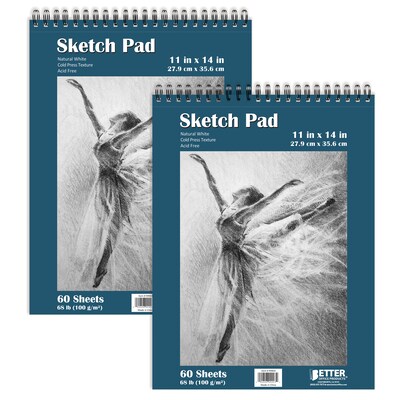 Better Office Products Sketch Paper Pads, 11 x 14, Premium Paper, 60 Sheets/Pad, 2 Pads/Pack (01307-2PK)