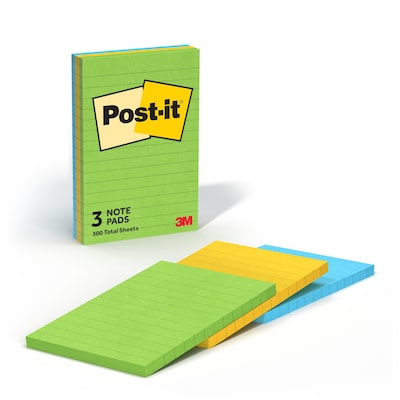 Post-it Notes, 4 x 6, Floral Fantasy Collection, Lined, 100 Sheet/Pad, 3 Pads/Pack (6603AU)