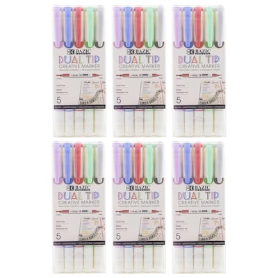 Bazic Alcohol-Based Marker, Twin Tip, Assorted Colors, 5/Pack, 6 Packs/Bundle (BAZ1214-6)