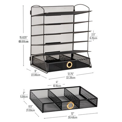 Mind Reader Metal Desk Organizer, Black (VFILEDR-BLK)