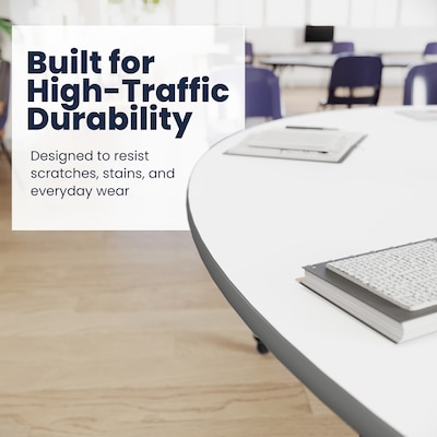 Flash Furniture Wren Kidney Activity Table, 96" x 48", Height Adjustable, White Top/Silver Frame (XUA4896KDWHTAC)