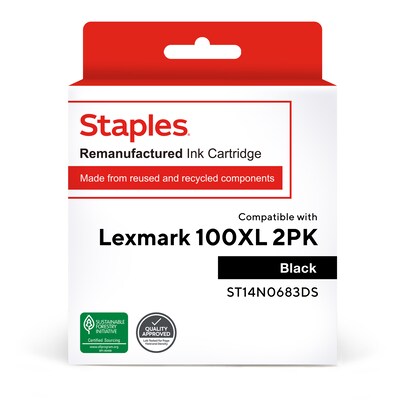 Staples Remanufactured Black High Yield Ink Cartridge Replacement for Lexmark (TR14N0683DS/ST14N0683DS), 2/Pack