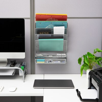 Mind Reader 7-Compartment Metal Desk Shelf, Silver (MAGROUND-SIL)