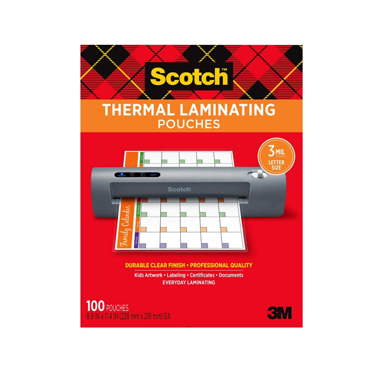 Scotch Thermal Laminating Pouches, Letter Size, 3 Mil, 100/Pack (TP3854-100)