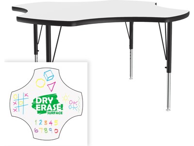 Correll 48" Clover-Shaped Activity Table, Height-Adjustable, Frosty White/Black (A48DE-CLO-80)