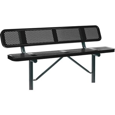 Global Industrial 6 Outdoor Steel Bench w/ Backrest, Perforated Metal, In Ground Mount, Black (6945