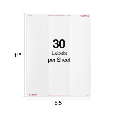 Staples® Laser/Inkjet Address Labels, 1 x 2 5/8, White, 30 Labels/Sheet, 100 Sheets/Pack, 3000 Lab