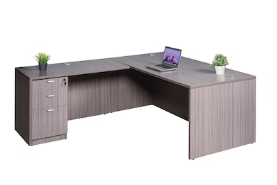 Boss Office Products 71 Desk, Executive L-Shape Corner Desk with File Storage Pedestal, Driftwood (