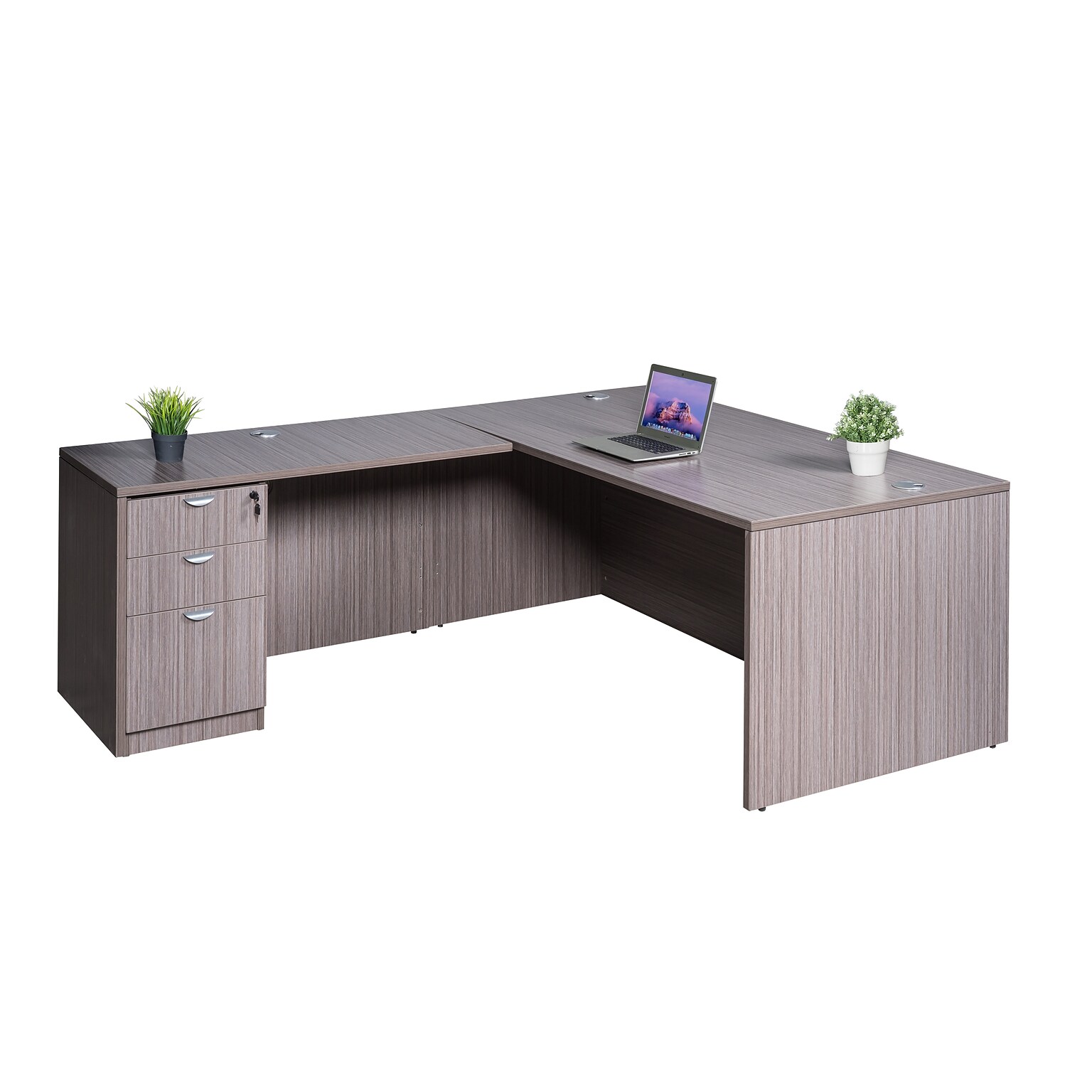 Boss Office Products 71 Desk, Executive L-Shape Corner Desk with File Storage Pedestal, Driftwood (GROUPA10-DW)
