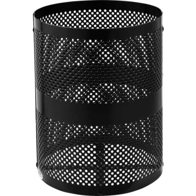 Global Industrial Outdoor Perforated Steel Trash Can w/ Rain Bonnet Lid, 36 Gallon, Black (261927BK)