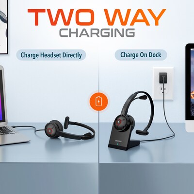 Delton 50X Pro Wireless Noise Canceling Bluetooth Mono Phone & Computer On Ear Headset, Black (DBTHEAD50X)