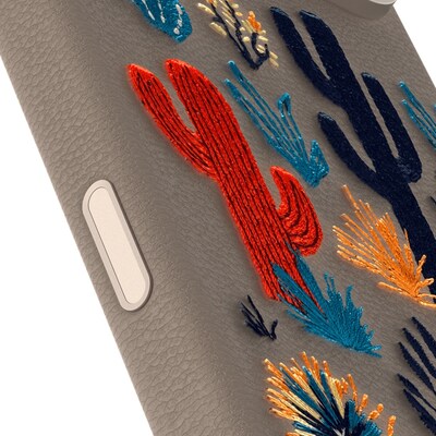 OtterBox Symmetry Cactus Leather Embroidery MagSafe Phone Case for iPhone 17 Pro Max, Shock Absorbing, Cactus Garden (77-98776)