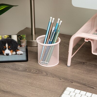 Mind Reader 3-Compartment Metal Pen Holder, Pink (CLIPMESH3-PNK)