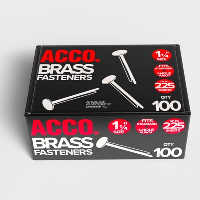ACCO Round Head Fasteners, Shiny Gold, 100/Box (A7071505)