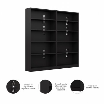 Bush Furniture Universal 72"H 5-Shelf Bookcase with Adjustable Shelves, Classic Black, 2/Set (UB003BL)