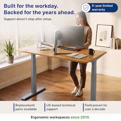 Uncaged Ergonomics Rise Up 3-stage Dual Motor Electric Standing Desk Frame, Gray, Desktop Not Included (RUG)