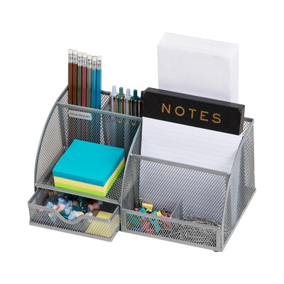 Mind Reader 7-Compartment Metal Desk Organizer File and Accessory Storage, Silver (JOEORG-SIL)
