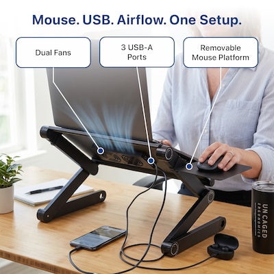 Uncaged Ergonomics WorkEZ Cool 16" Laptop Cooling Stand with 2 Fans, 3 USB Ports, Black (WECB)
