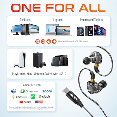 Delton 31EC Ergonomic In-Ear USB-C Computer Earbuds, Black (DWH31ECBK)