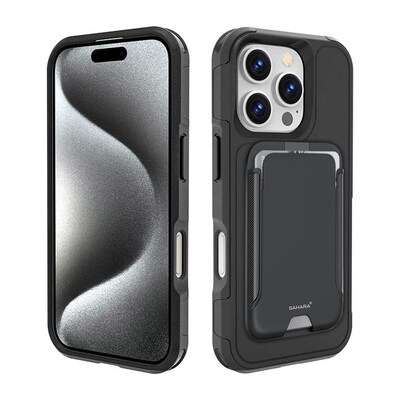 SaharaCase Raider MagSafe Phone Case with Magnetic Wallet for iPhone 16 Pro, Shock Absorbing, Scorpion Black (CP00667)