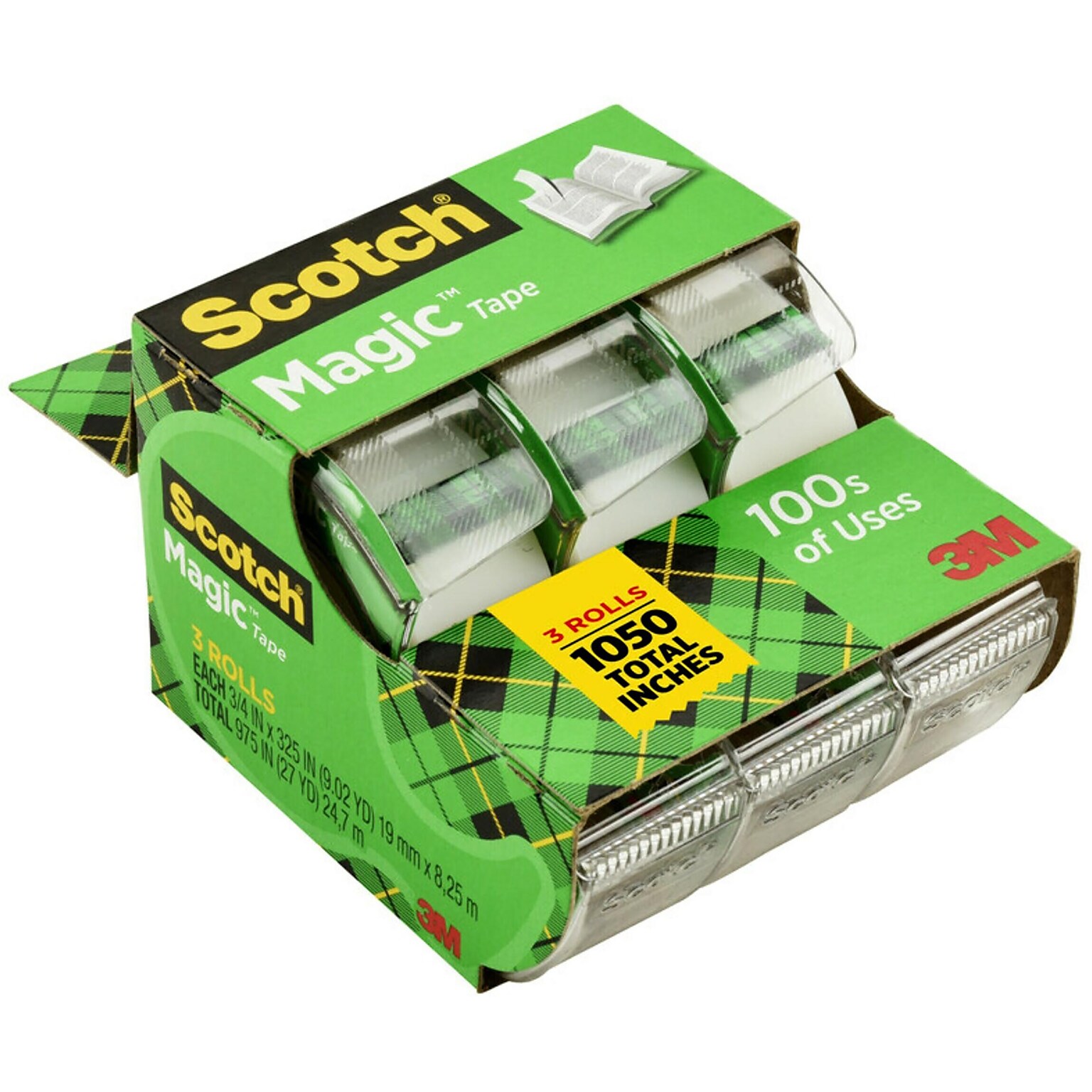 Scotch Magic Invisible Tape with Refillable Dispenser, 3/4 x 300 in., 3/Pack (3105)