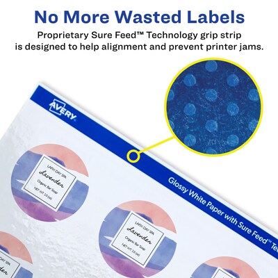 Avery Laser/Inkjet Round Multipurpose Labels, 3" Dia, Glossy White, 150 Labels/Pack (94513)