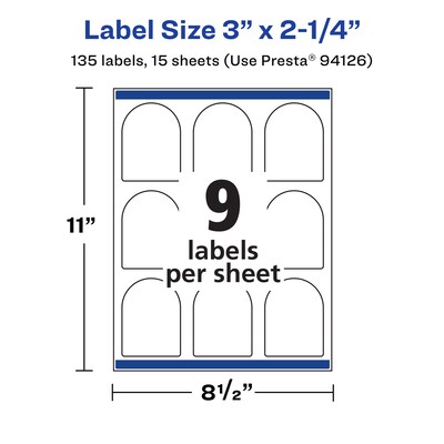 Avery Laser/Inkjet Decorative Edge Multipurpose Labels, 3" x 2.25", White, 135 Labels/Pack (94126)