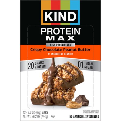 KIND Protein MAX Gluten Free Crispy Chocolate Peanut Butter Protein Bar, 2.2 oz., 12 Bars/Box (43470)