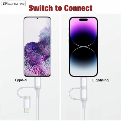 4XEM 2-in-1 USB-C with Lightning Adapter Charging Kit for Apple iPhone/Ipad/iPod, White (4X30W2N1KIT3)