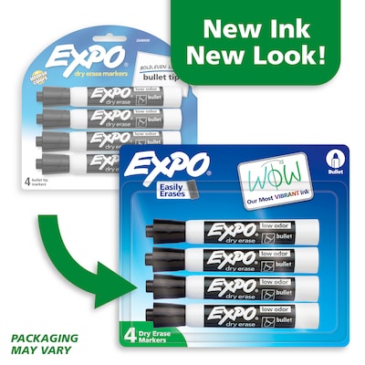 Expo Dry Erase Markers, Bullet Tip, Black, 4/Pack (2081801)