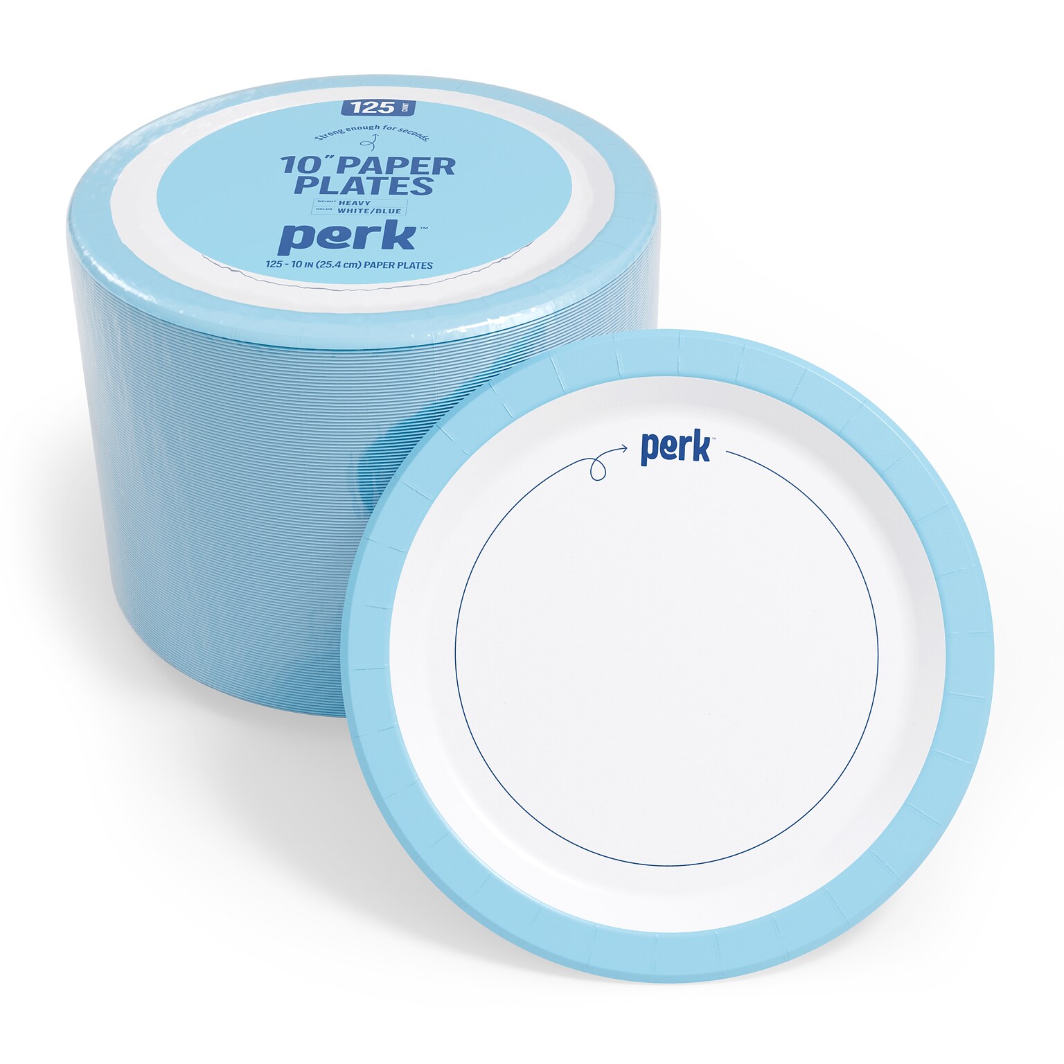 Perk™ Heavy-Weight Paper Plates, 10, Blue/White, 125/Pack (PK54330)