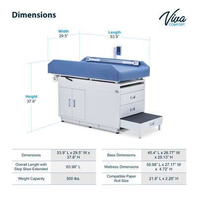 Viva Comfort Grande PU Leather Pediatric Exam Treatment Digital Scale Table, 500 lb. Capacity, Blue (996-09-PSBBLUMK)