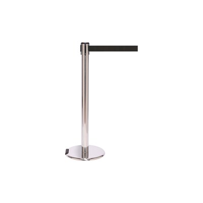 Queue Solutions Retractable Belt Safety Barrier; Roller Base, Stainless Steel, With 11 Black Belt