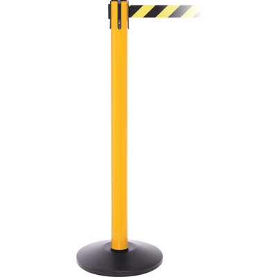 Queue Solutions Pro 250 Retractable Belt Safety Barrier; With 11 Yellow/Black Striped Belt