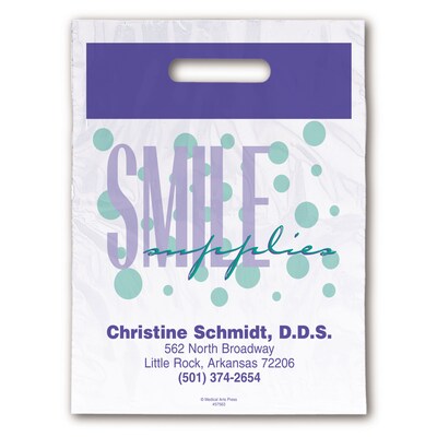 Medical Arts Press® Dental Personalized Large 2-Color Supply Bags; 9 x 13, Polka Dot, Smile Supplies, 100 Bags, (57638)