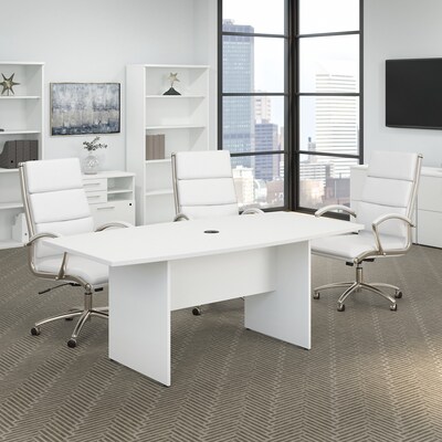 Bush Business Furniture 72W x 36D Boat Shaped Conference Table with Wood Base, White (99TB7236WH)