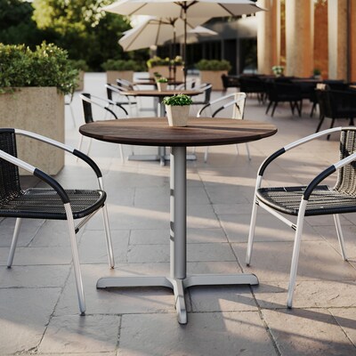 Flash Furniture Acadia 36 Round Wooden Dining Table with X-Base, Dark Brown/Silver Base (STRD36WBRT3030S)