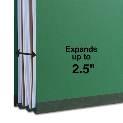 Quill Brand® 2/5-Cut Tab Pressboard Classification File Folders, 2-Partitions, 6-Fasteners, Legal, Green, 15/Box (739034)