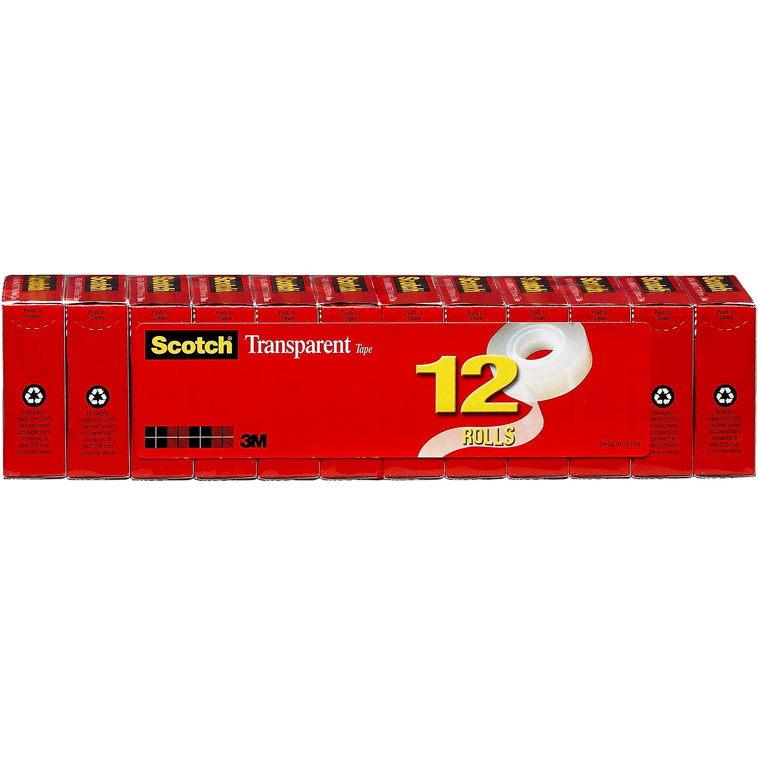Scotch Transparent Tape, 3/4 x 36 yds., 12 Rolls/Pack (600-12PK)