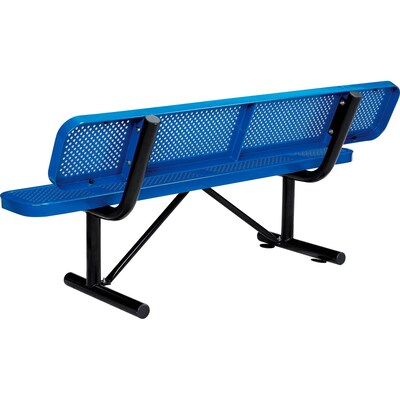 Global Industrial 6' Outdoor Steel Picnic Bench w/ Backrest, Perforated Metal, Blue (694557BL)
