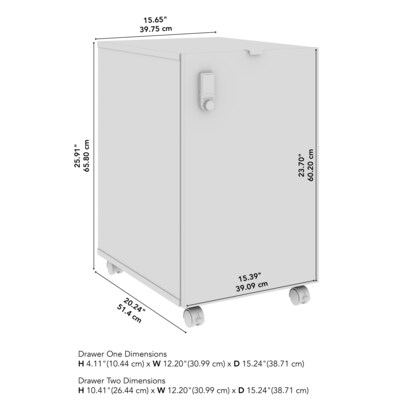 Bush Business Furniture Assure Mobile File Cabinet, Letter/Legal Size, Lockable, 26"H x 16"W x 20"D, White (AUS216WHSU)
