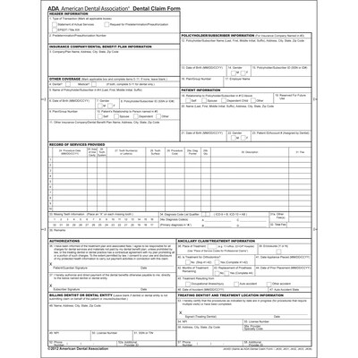 ADA 2012 Dental Claim Form,Continuous, 1,000/Carton