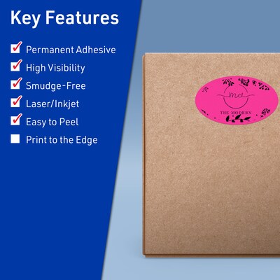 Avery Oval Laser/Inkjet Multipurpose Labels, 4.25 x 2.5, Neon Magenta (240/Box)