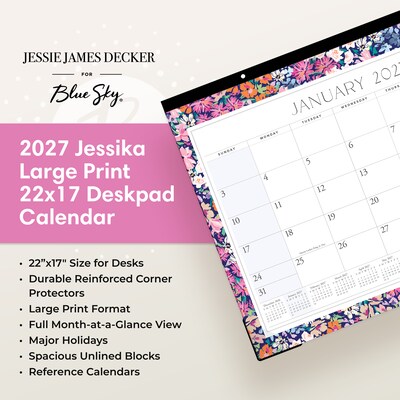 2027 Blue Sky Jessie James Decker Monthly Desk Calendar, Floral (164182)