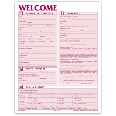 Medical Arts Press® Medical Welcome Registration and History Form, Burgundy