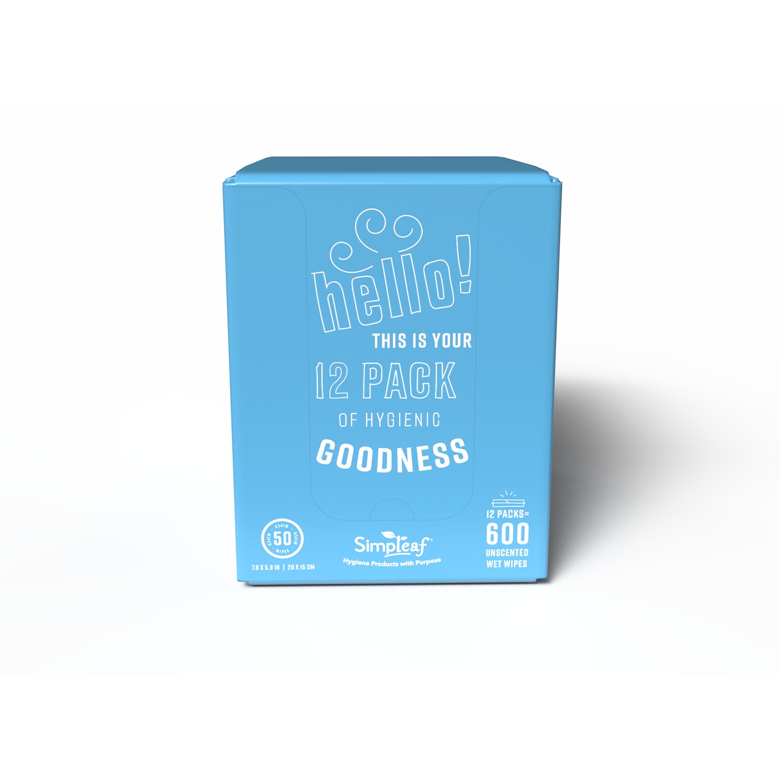 Simpleaf Unscented Flushable Wipes, 50 Single Wipes/Pack, 12 Packs/Box (S-010-12pack)